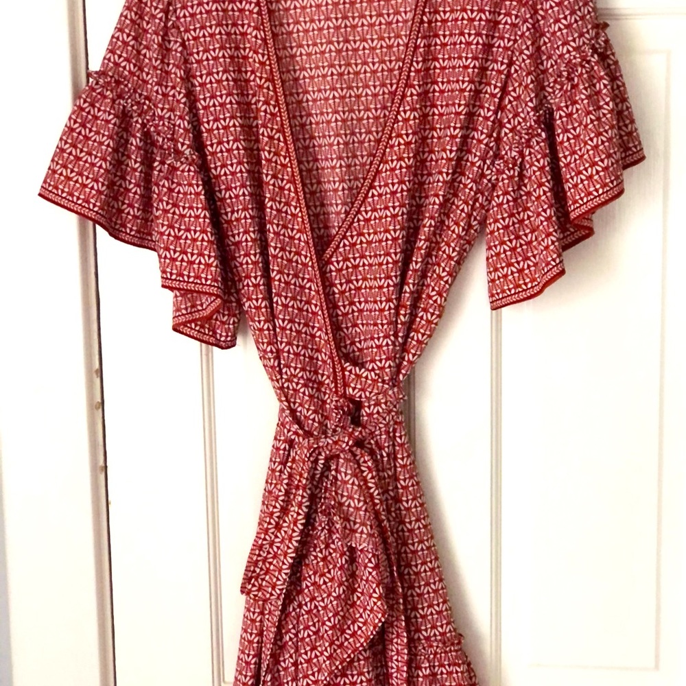 Bohemian Hi/low ruffle wrap dress by Max Studio in red.  Previously owned